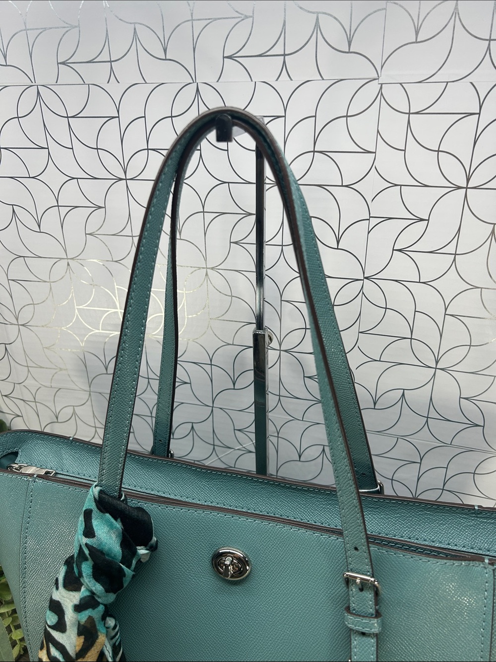 3674 Coach Teal Leather large Tote Bag 267023674 - Picture 5 of 15